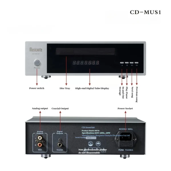 kf-S0876e390212e4847b460019dd811b8d2w-2 musicnote CD-MUS1 Home/Small Apartment Desktop CD Player, Professional HiFi Audiophile CD Player