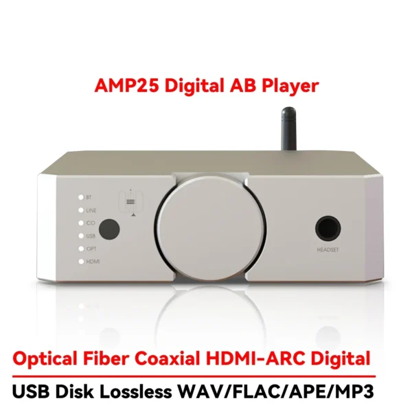 AMP25 Audiophile Dual Balance Power Amplifier Bluetooth 5.0 200W High Power HIFI Digital Audio Amplifier USB Playback HDMI