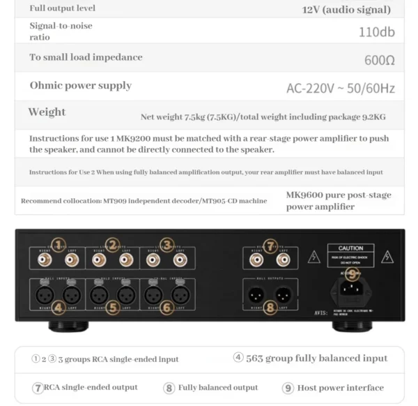 CHUBAN MK9200 Fully Balanced Preamplifier with Tone Adjustment, HiFi High-End Dual-Channel Pure Class A Home Audio System