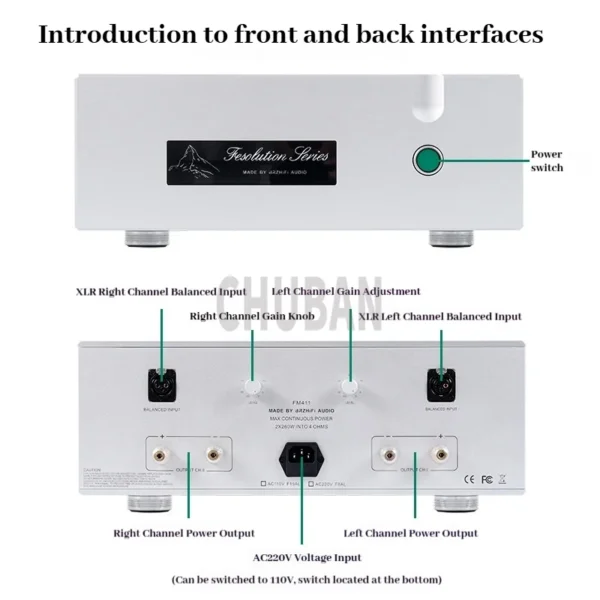 CHUBAN FM411 New Fully Balanced Class AB Power Amplifier, Pure Power Amplifier, High-Fidelity 260W High-Power Audio