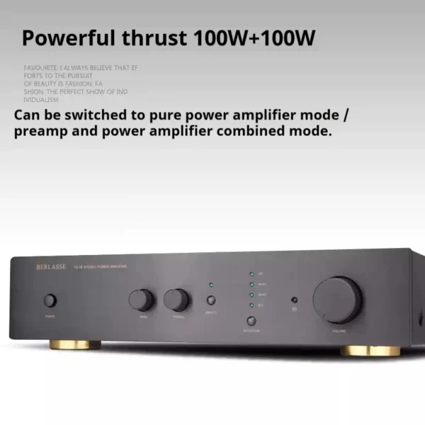 BERLASSE TS-1B 100W X 2 Channel HiFi Stereo Amplifier Front Rear StageDouble Ring Niu Home Hi-Fi Audio System with Remote Contro